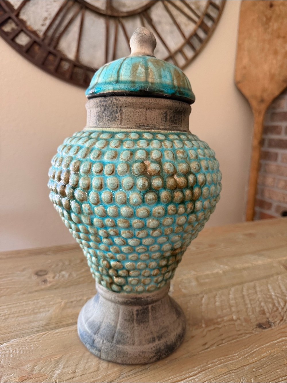 Turquoise and Brown Textured Decorative Vase
